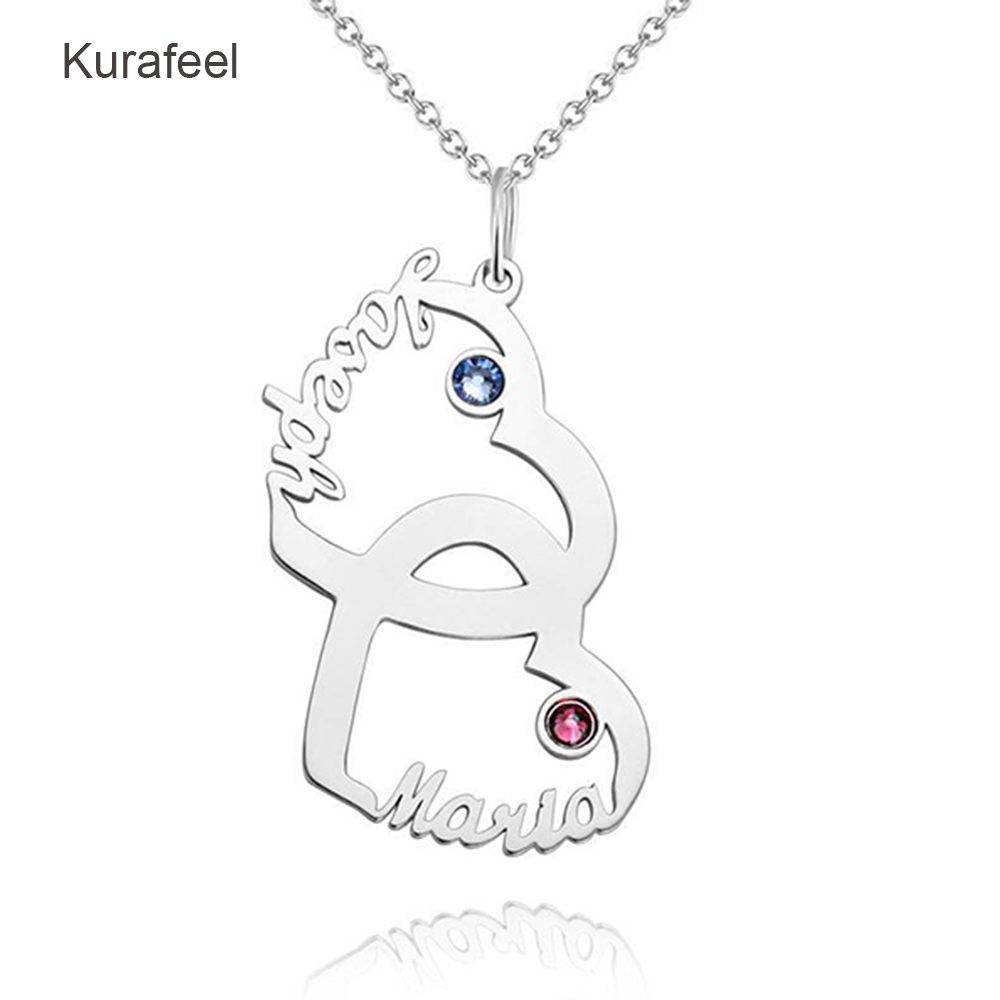 Double Heart Shape Name Personalised 925 Sterling Silver Necklace